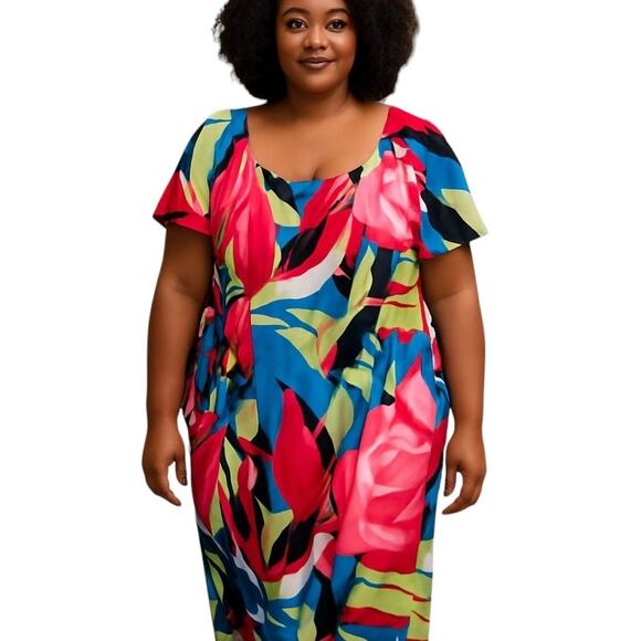 Ashley Stewart 26 W 28W Multicolor Women's Maxi BOHO Sun Dress Plus Size 4X 4XL - Picture 1 of 7